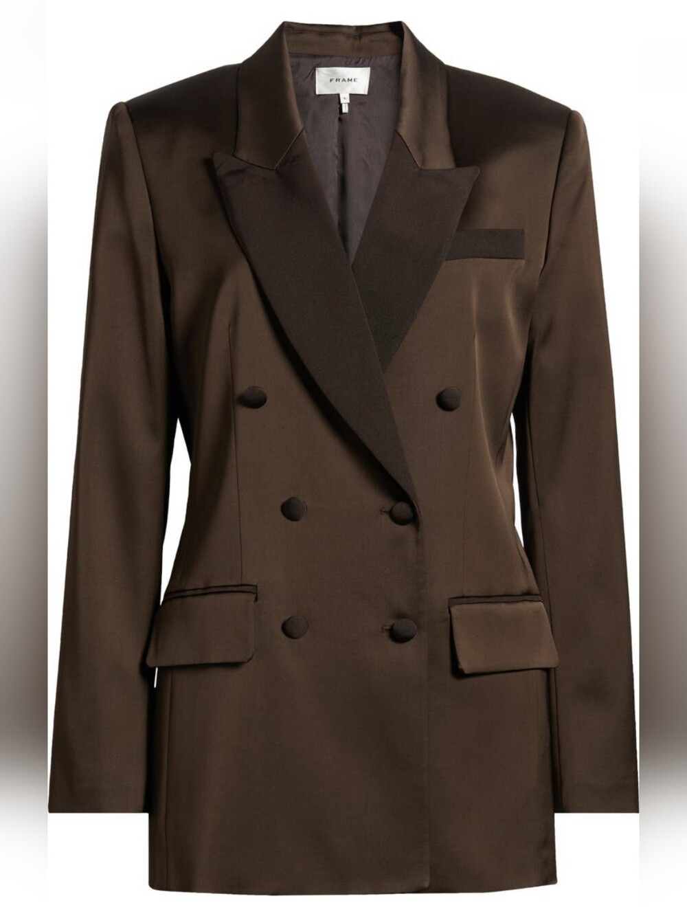 FRAME Women's Double-Breasted Slim Satin Blazer In Espresso Size 8